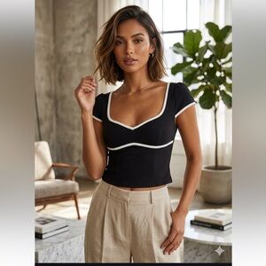 Maeve by Anthropologie black and white Crop Top Size Medium
